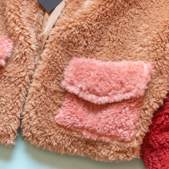 NEW Kendall Kylie Revolve Color Block Sherpa Knit Front Zip Utility Jacket Sz L - Picture 4 of 10